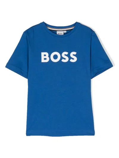 Bosswear Kids' Logo-print Cotton T-shirt In Blue