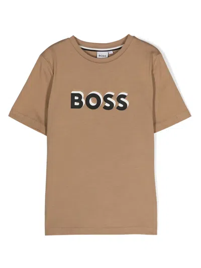 Bosswear Kids' Logo-print Cotton T-shirt In Neutrals