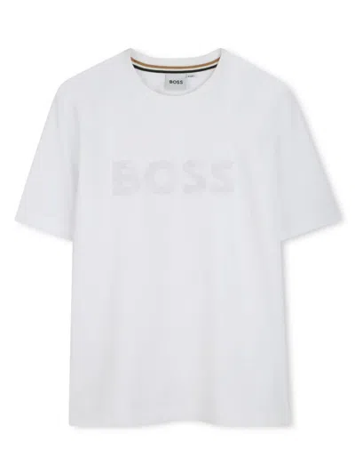 Bosswear Kids' Logo-print Cotton T-shirt In Weiss