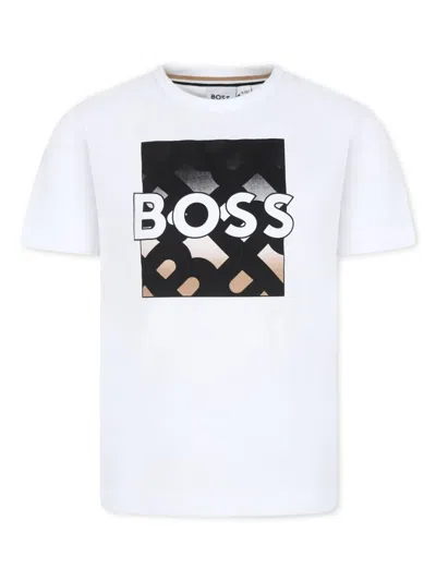 Bosswear Kids' Logo-print Cotton T-shirt In White