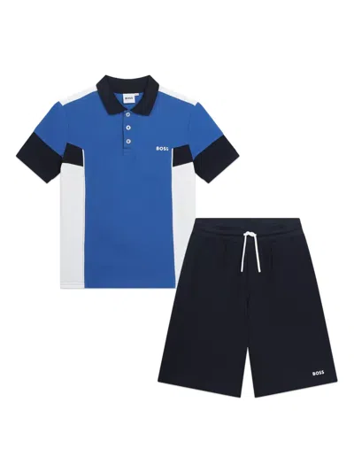 Bosswear Kids' Logo-print Cotton Tracksuit Set In Blue