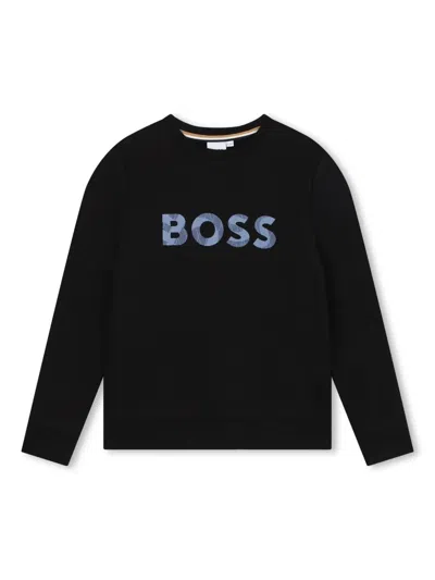 Bosswear Kids' Logo-print Crew-neck Sweatshirt In Black
