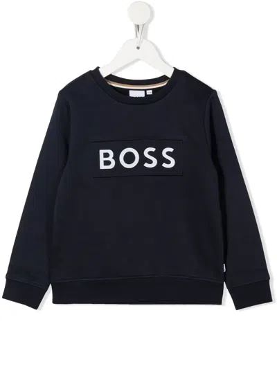 Bosswear Kids' Logo-print Crew Neck Sweatshirt In Blue