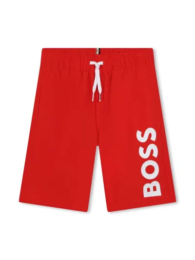 Bosswear Kids' Logo-print Swim Shorts In Red