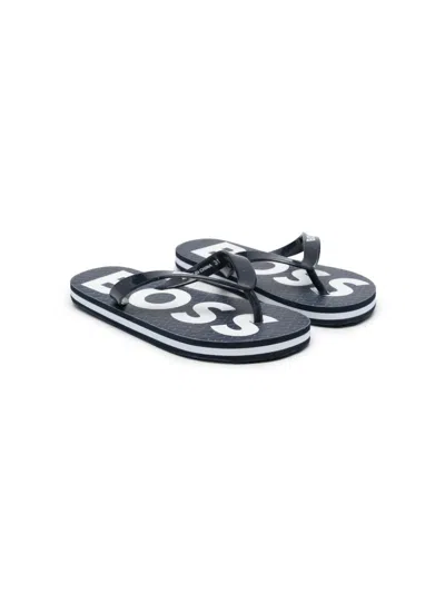 Bosswear Kids' Logo-print Flip Flops In 蓝色