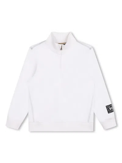 Bosswear Kids' Logo Print Half-zip Sweatshirt In White