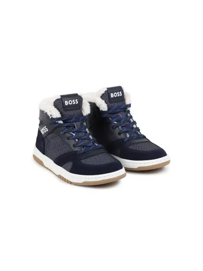 Bosswear Kids' Logo-print High-top Sneakers In Blue