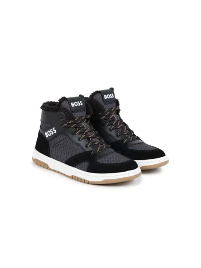 Bosswear Kids' Logo-print High-top Sneakers In Grey