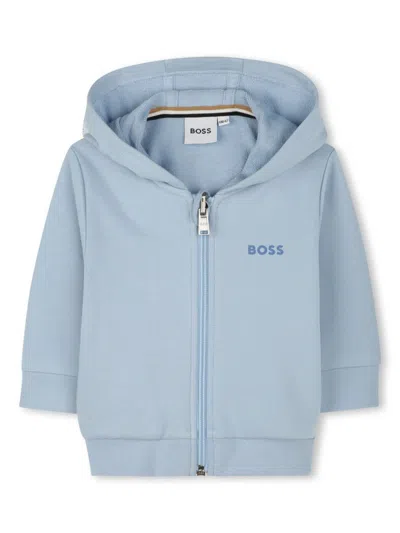 Bosswear Babies' Logo-print Hooded Cardigan In Blue