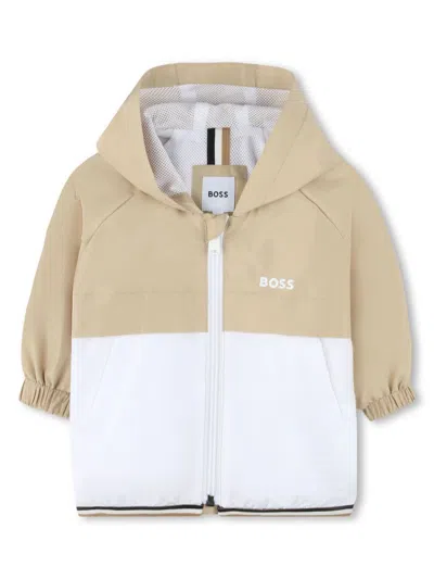 Bosswear Babies' Logo-print Hooded Windbreaker In Neutrals