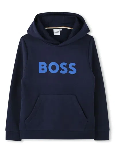 Bosswear Kids' Logo印花连帽衫 In Blue