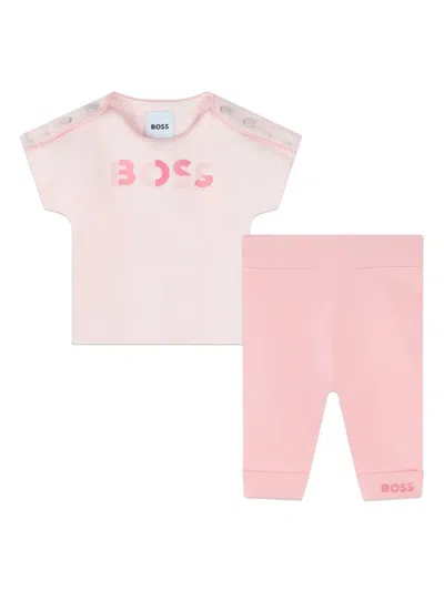 Bosswear Babies' Logo-print Jersey Leggings Set In Pink