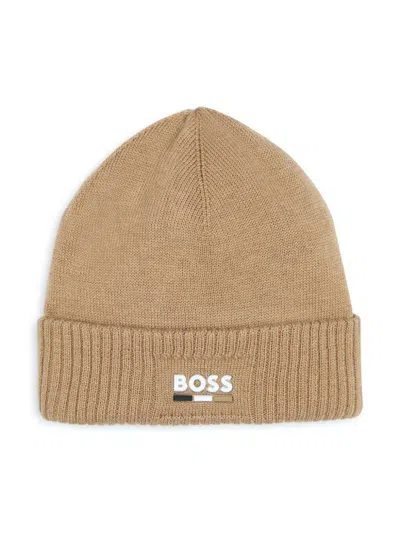 Bosswear Babies' Logo-print Knitted Beanie In Neutrals
