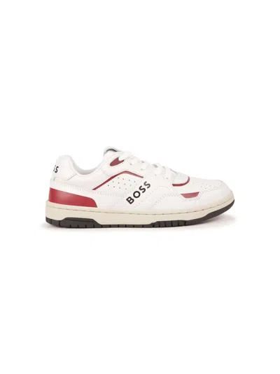 Bosswear Kids' Logo-print Leather Sneakers In White