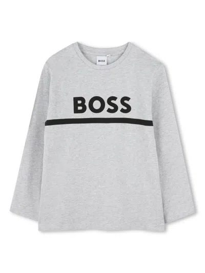 Bosswear Kids' Logo-print Long-sleeve Cotton T-shirt In Grey