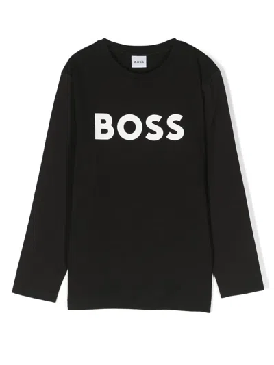 Bosswear Kids' Logo-print Long-sleeve T-shirt In Black