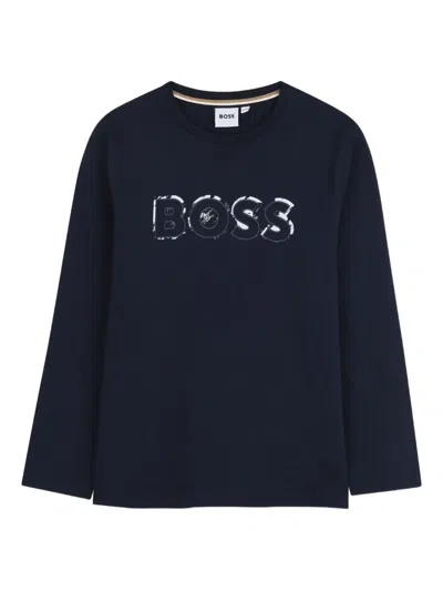 Bosswear Kids' Logo-print Long-sleeve T-shirt In Blue