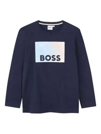 Bosswear Kids' Logo-print Long-sleeve T-shirt In Blue