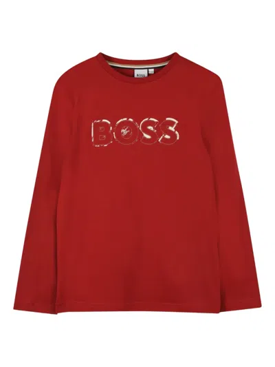 Bosswear Kids' Logo-print Long-sleeve T-shirt In Red