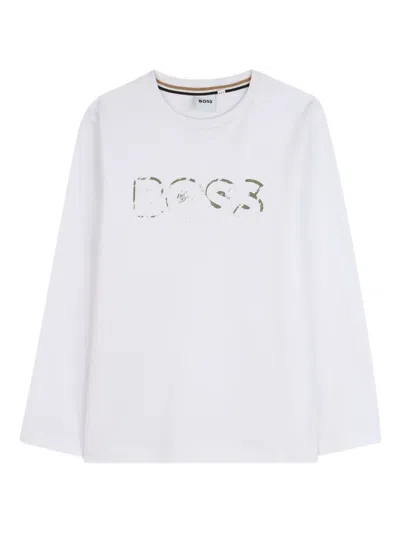 Bosswear Kids' Logo-print Long-sleeve T-shirt In White