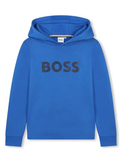 Bosswear Kids' Logo-print Long-sleeved Hoodie In 蓝色
