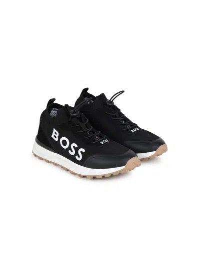 Bosswear Kids' Logo-print Leather Sneakers In Black