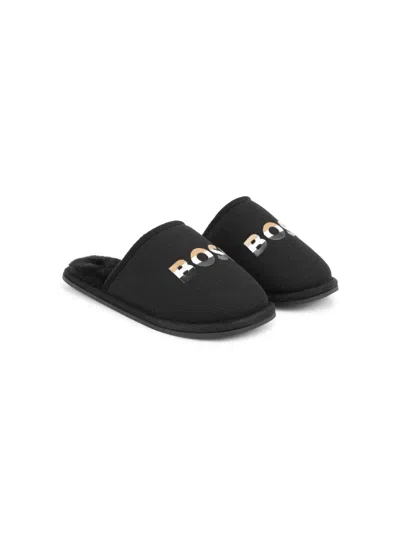 Bosswear Kids' Logo-print Mesh Slippers In Black