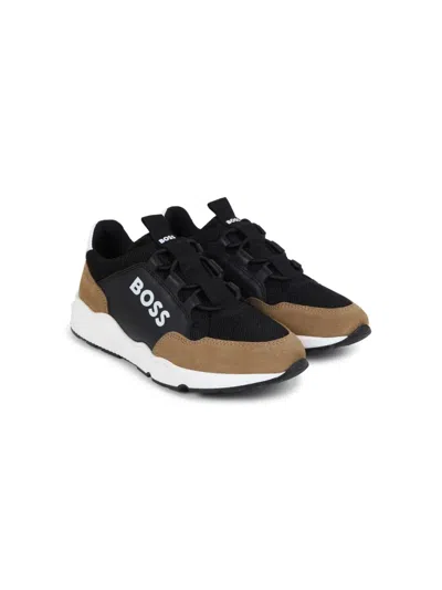 Bosswear Kids' Logo-print Panelled Trainers In 黑色