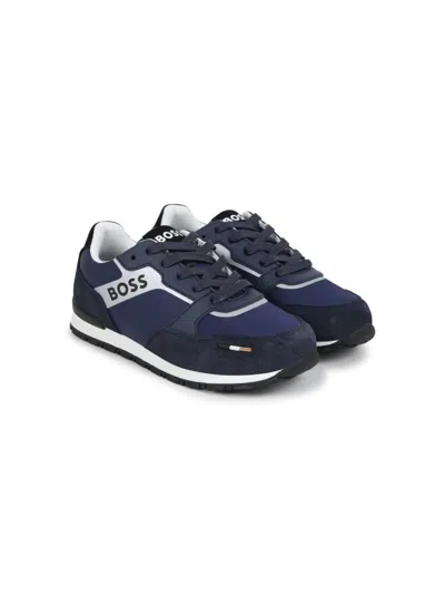 Bosswear Kids' Logo-print Panelled Sneakers In Blue