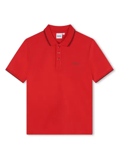 Bosswear Kids' Logo-print Piqué-weave Polo Shirt In 红色