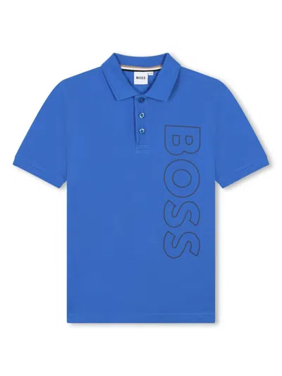 Bosswear Kids' Logo-print Piqué-weave Polo Shirt In Blue