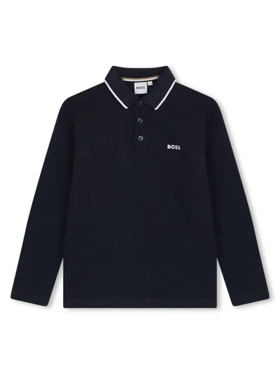 Bosswear Kids' Logo-print Piqué-weave Polo Shirt In Blue