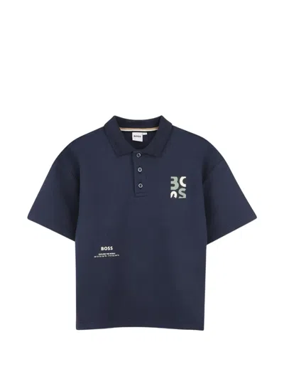 Bosswear Kids' Logo-print Polo Shirt In Blue