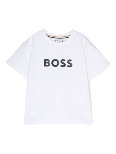 Bosswear Kids' Logo-print Round-neck T-shirt In White