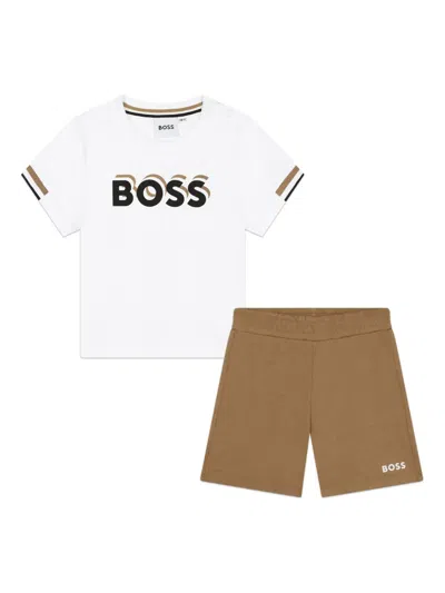 Bosswear Babies' Logo-print Short Set In Brown