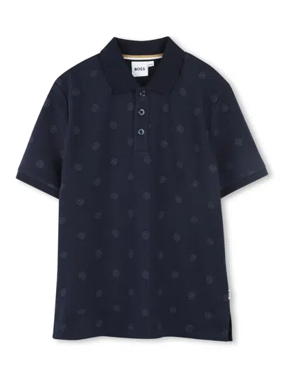 Bosswear Kids' Logo-print Short-sleeve Polo Shirt In Blue