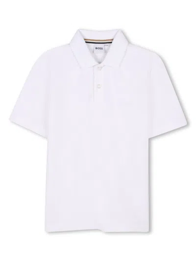 Bosswear Kids' Poloshirt Mit Logo-print In Weiss