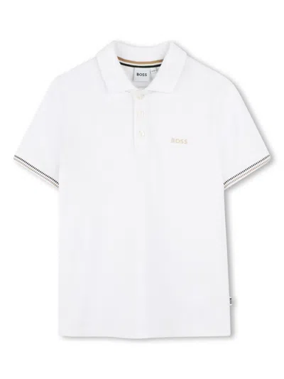 Bosswear Kids' Logo-print Short-sleeve Polo Shirt In Weiss
