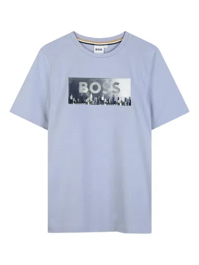 Bosswear Kids' Logo-print Short-sleeved T-shirt In Blue