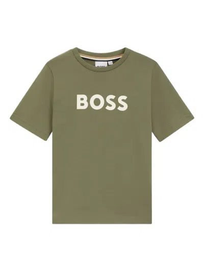 Bosswear Kids' Logo-print Short-sleeves T-shirt In Green