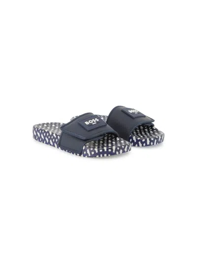 Bosswear Kids' Logo-print Slides In Blue