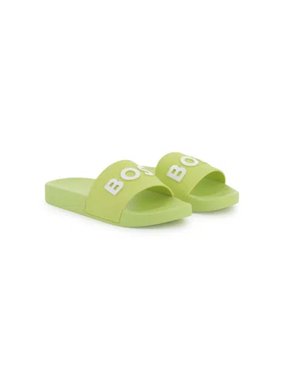 Bosswear Kids' Logo-print Slides In Green