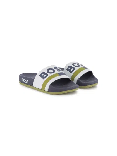 Bosswear Kids' Logo-print Slides In White