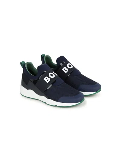 Bosswear Kids' Logo-print Slip-on Sneakers In Blue