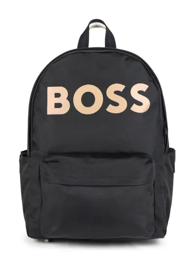 Bosswear Kids' Logo-print Stripe-detail Backpack In Black