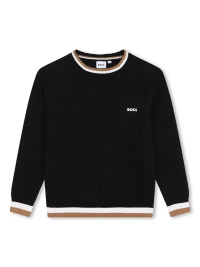 Bosswear Kids' Logo-print Stripe-detail Jumper In Black