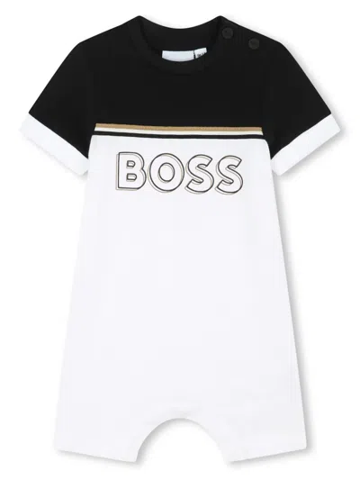 Bosswear Babies' Logo-print Stripe-trim Shorties In White