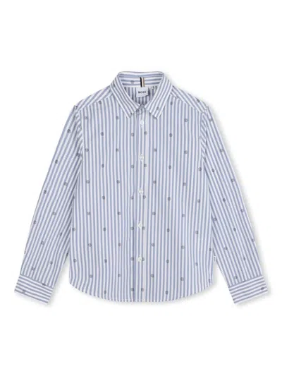 Bosswear Kids' Logo-print Striped Cotton Shirt In Blue