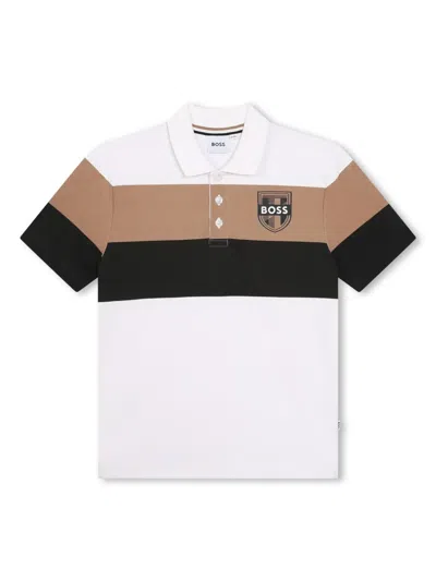 Bosswear Kids' Logo-print Striped Polo Shirt In White