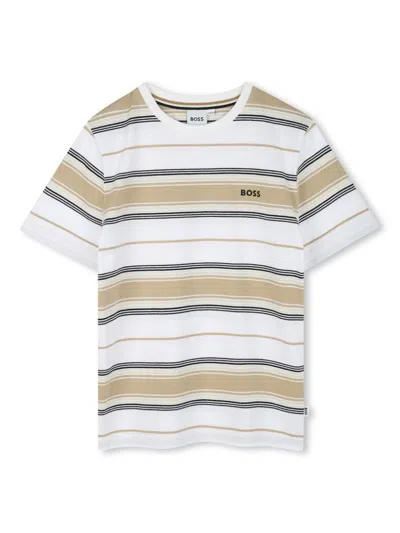 Bosswear Kids' Logo-print Striped T-shirt In Stone